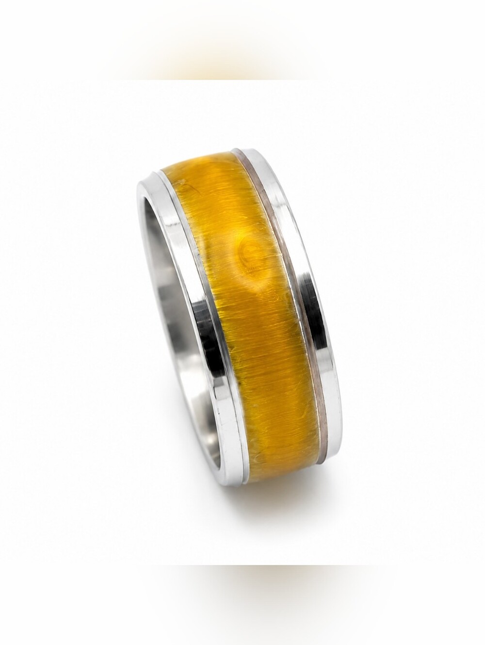 Yellow Tiger's Eye Inlay Stainless Steel Women's Ring